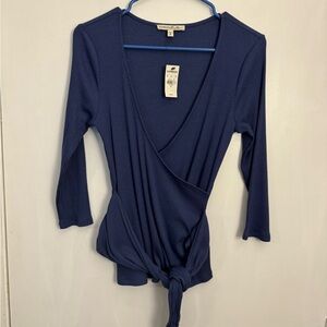 NWT Express Deep Blue Wrap Blouse women’s medium casual top shirt